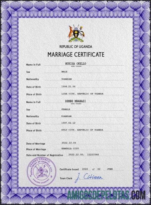 Em branco modelo PSD de certidão de casamento de Uganda